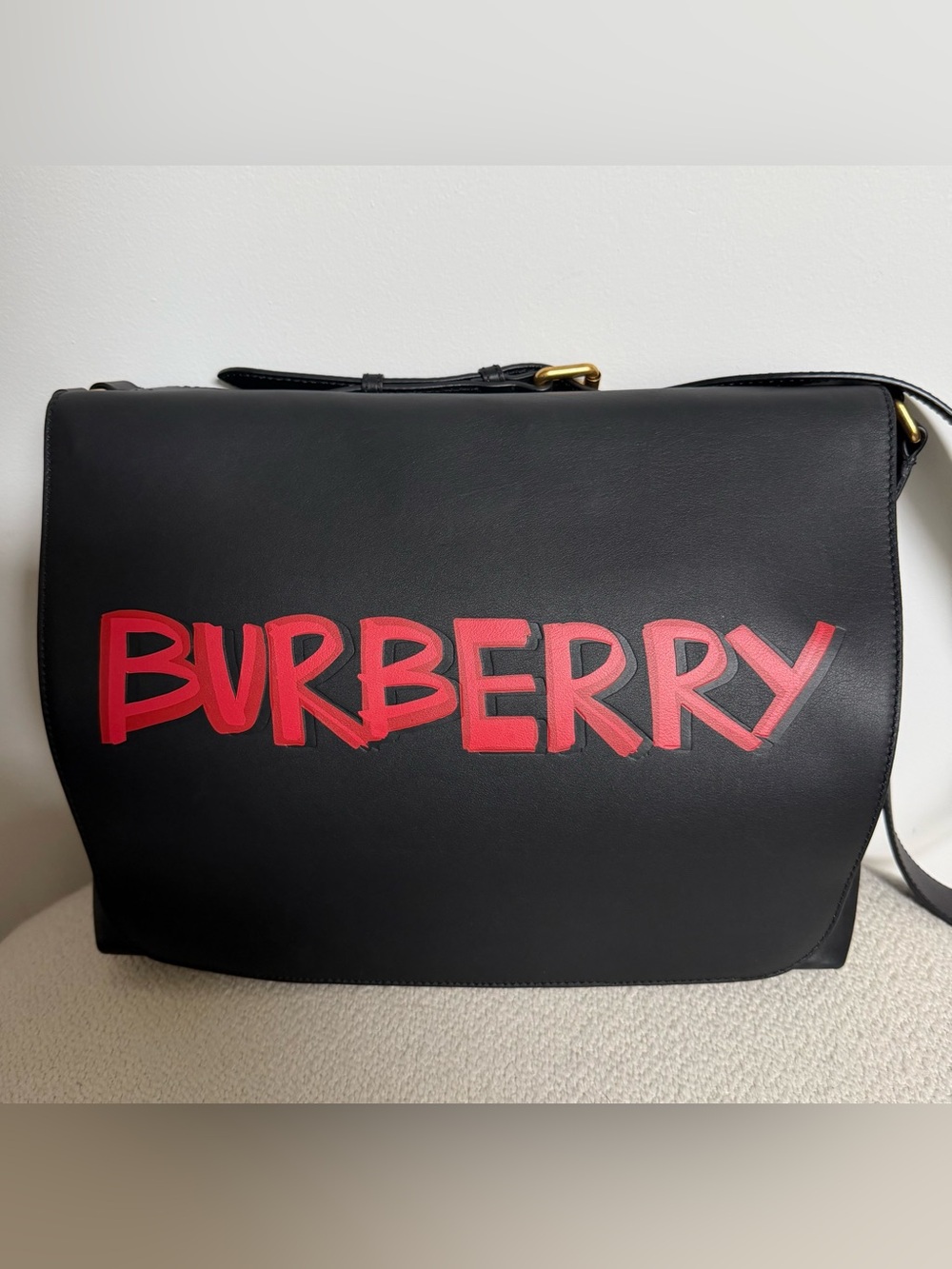 Burberry Graffiti Black Leather Messenger Crossbody Bag